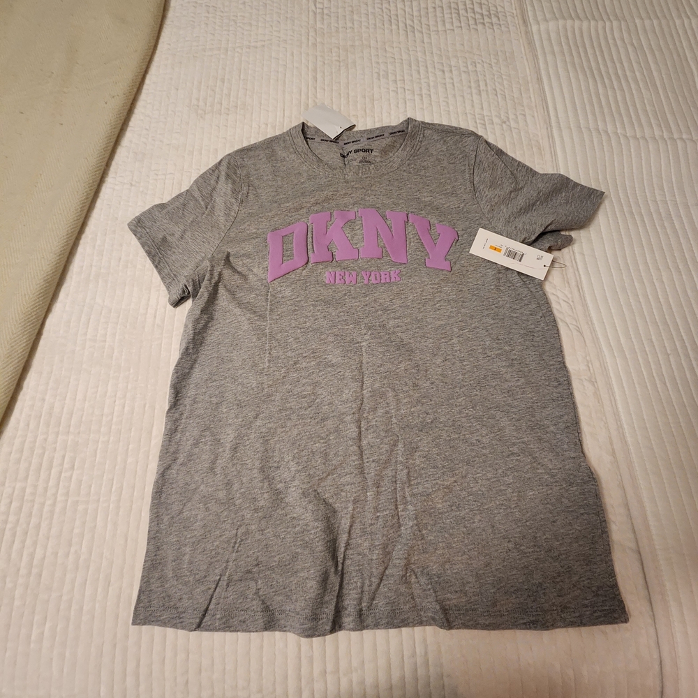 DKNY Heather Gray Tee with Lavender Print